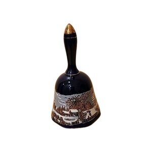 Vintage Currier and Ives The Homestead Winter Collector Bell Gold‎ Trim